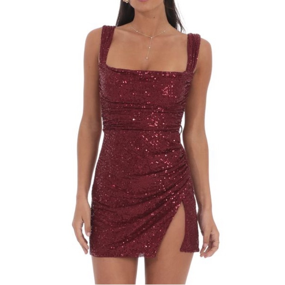 Lucy in the Sky Burgundy Sequin Mini Dress - Picture 6 of 15